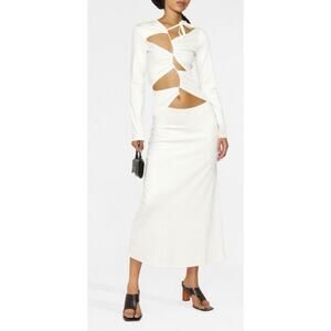 NWT Sid Neigum Italian Knit Tension Cut Out Midi Dress in Ivory Cream Small